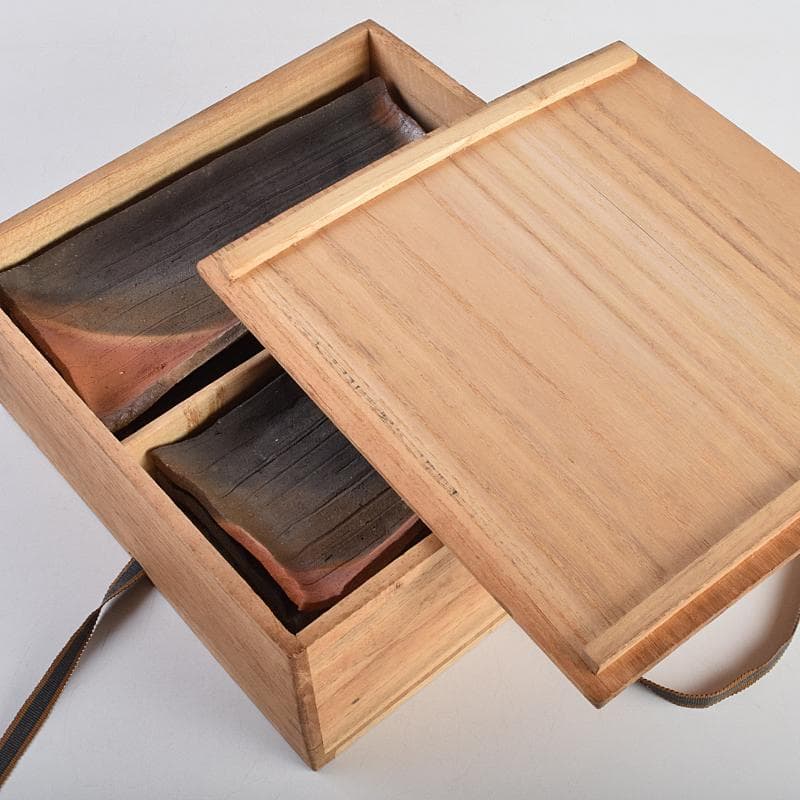 TA　和食器　楽山窯清水日呂志作　焼〆長皿　十客　共布共箱　MR9365B