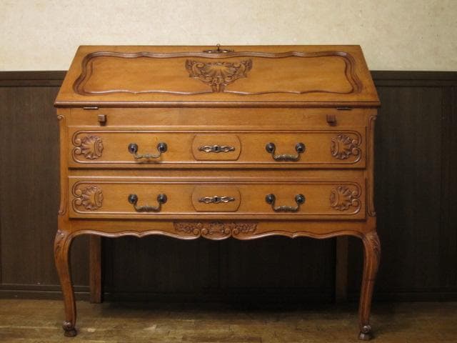 フランス アンティーク ルイ15世様式 彫刻 猫脚 ライティングビューロー