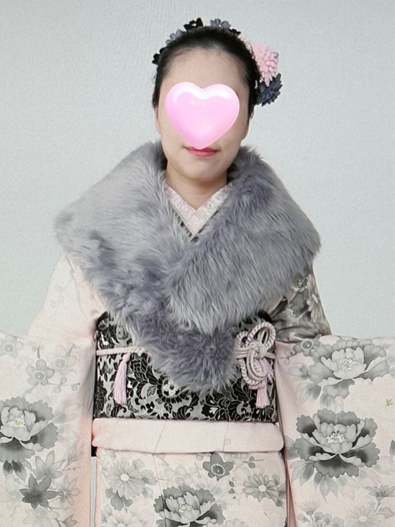 振袖フルセット　手書き草花紋　ベビーピンク