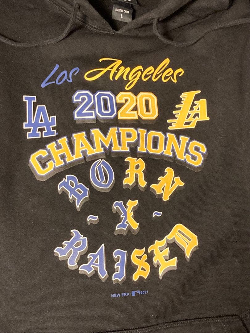 ボーンアンドレイズ×レイカーズ×ドジャース×ニューエラ フーディ ブラック Ｌ