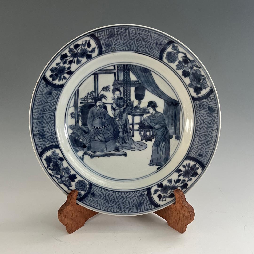 唐物 青花人物紋盤 清朝期 中国美術 古玩 SN23