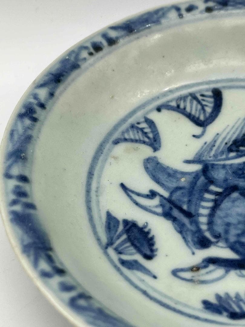 明時代　染付 青花神獣文盤　麒麟文古染付皿 唐物　古賞物　時代物(D-76)