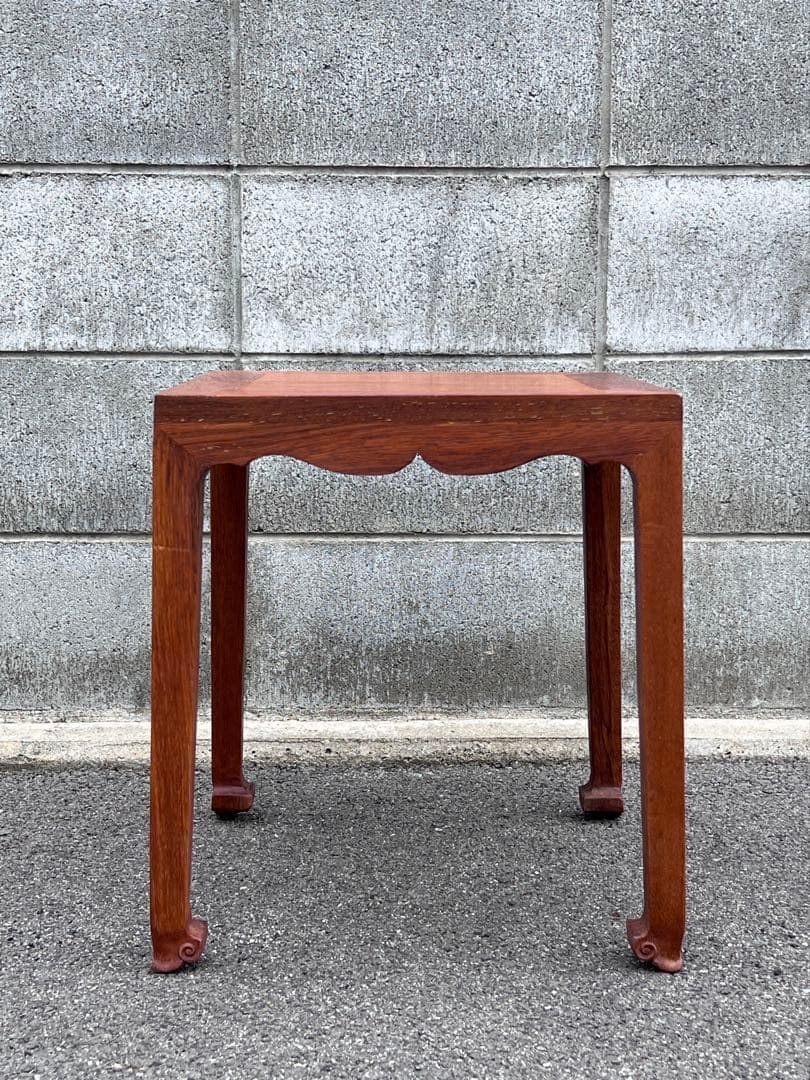 送料無料　唐木　正方高足花台　宋式極簡風　巻雲足　中国美術　飾り台　盆栽台