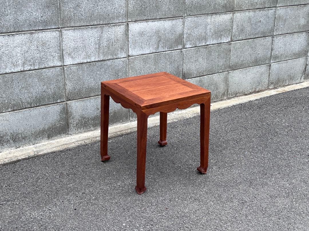 送料無料　唐木　正方高足花台　宋式極簡風　巻雲足　中国美術　飾り台　盆栽台