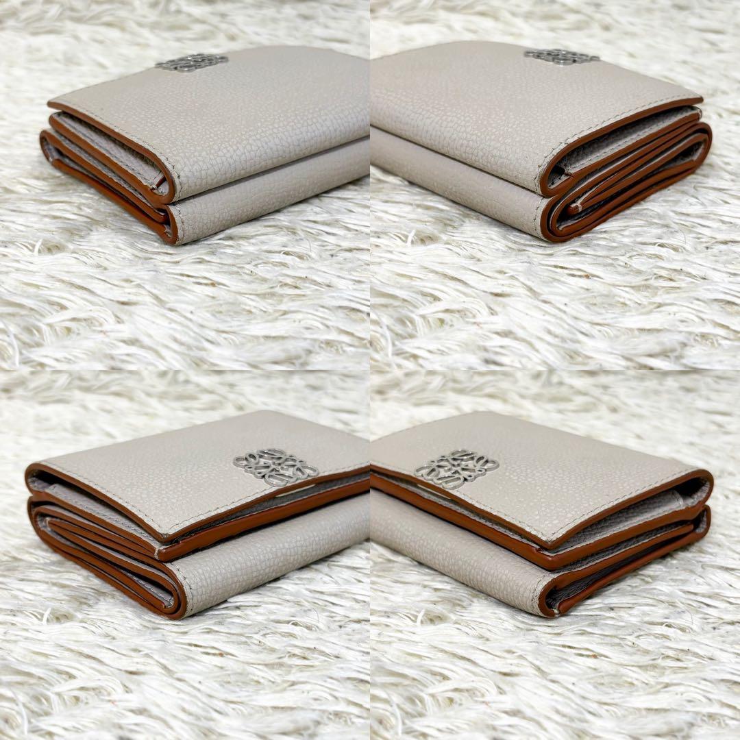 【美品】ロエベ トライフォールドウォレット アナグラム ペブルグレインカーフ