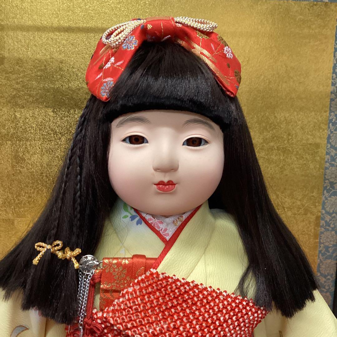 市松人形　栗毛リボン　13号　ケース付き　京友禅　玉雅作