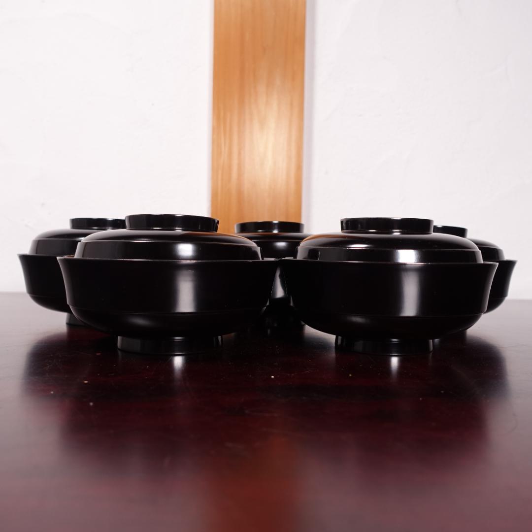 輪島塗 黒塗 見返月に双鶴蒔絵 椀 5客 天然木製漆器