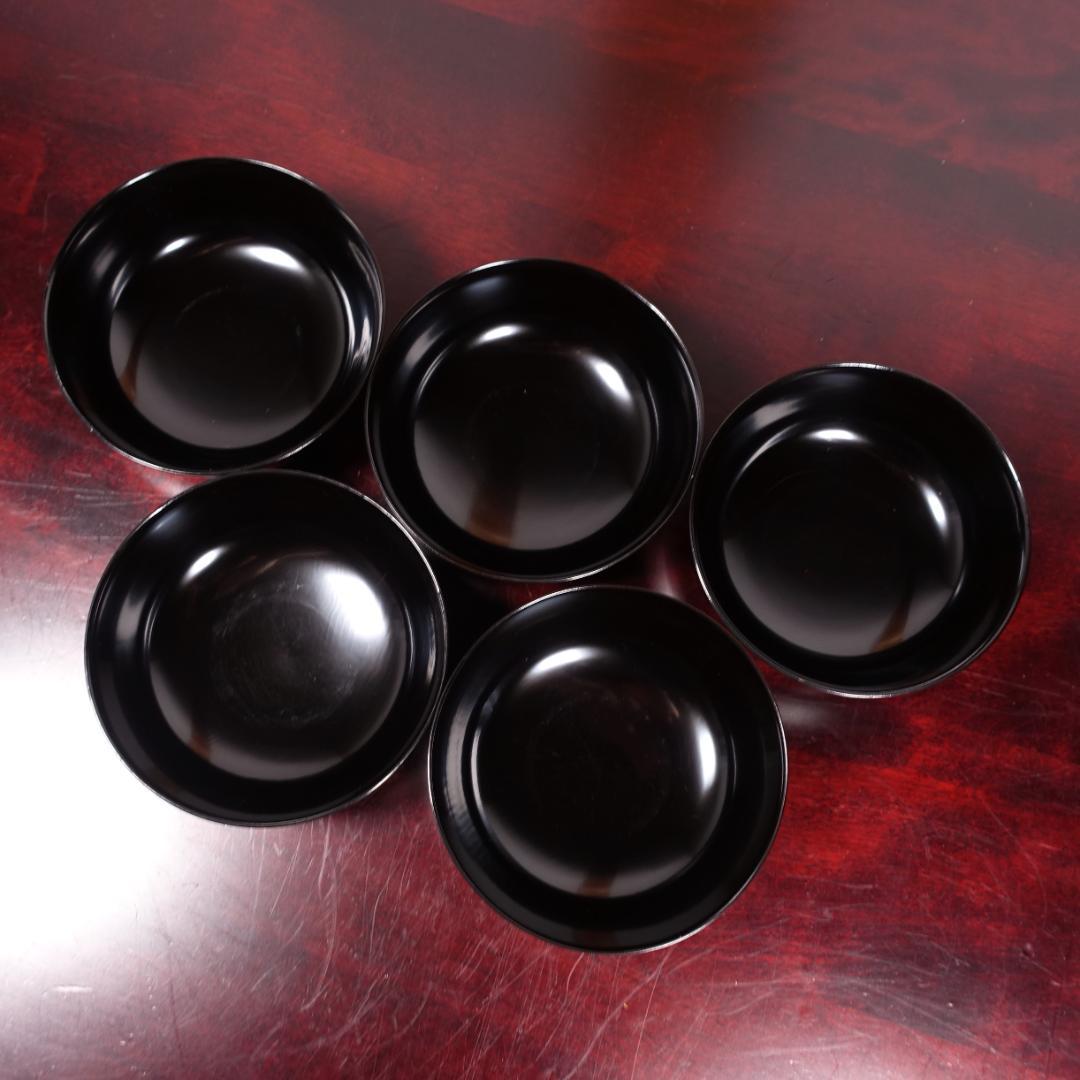 輪島塗 黒塗 見返月に双鶴蒔絵 椀 5客 天然木製漆器