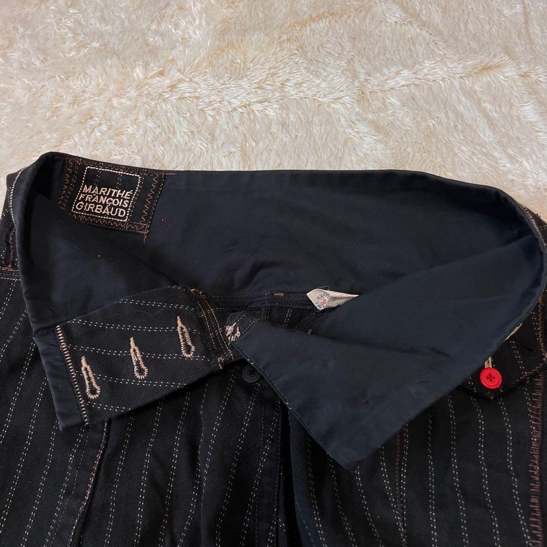 マリテフランソワジルボー 変形 デニムスカート ストライプ 立体断裁 ボタン装飾