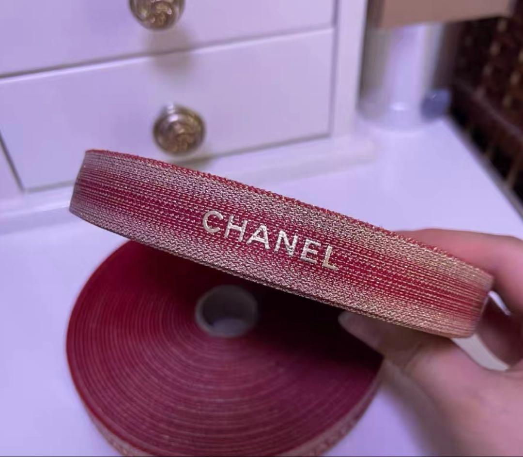 正規品　シャネル　2022年ホリデー限定　ラッピングリボン　レッド　両面柄