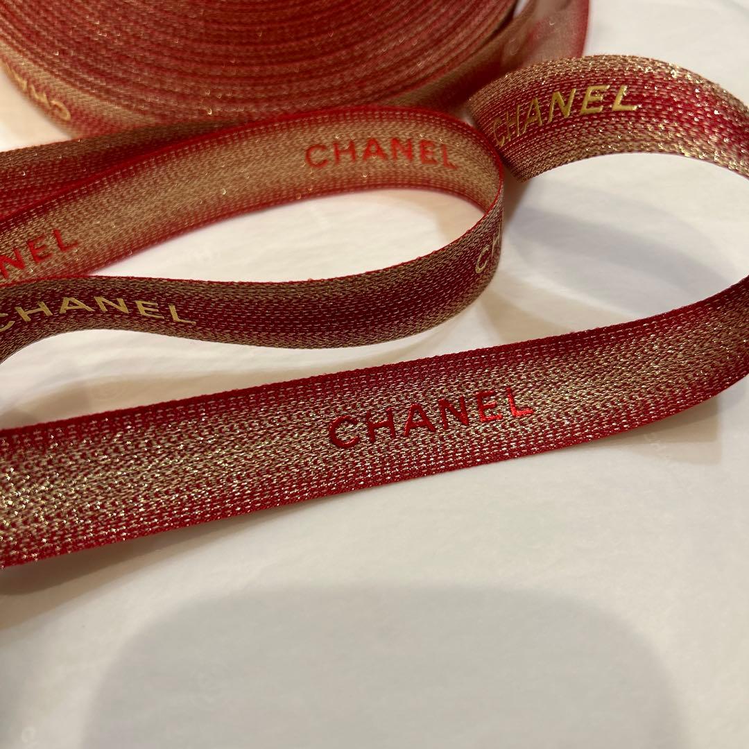 正規品　シャネル　2022年ホリデー限定　ラッピングリボン　レッド　両面柄