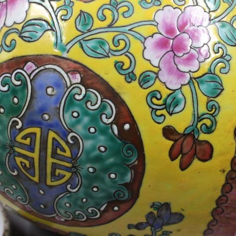 清康熙パステル彩花枝寿紋茶蓋缶 景徳鎮 陶磁器 装飾品 工芸品 美術品 置物