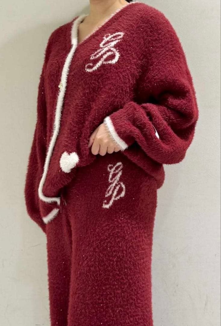 ジェラートピケ　ラメフェザーカーディガン&ロングパンツ