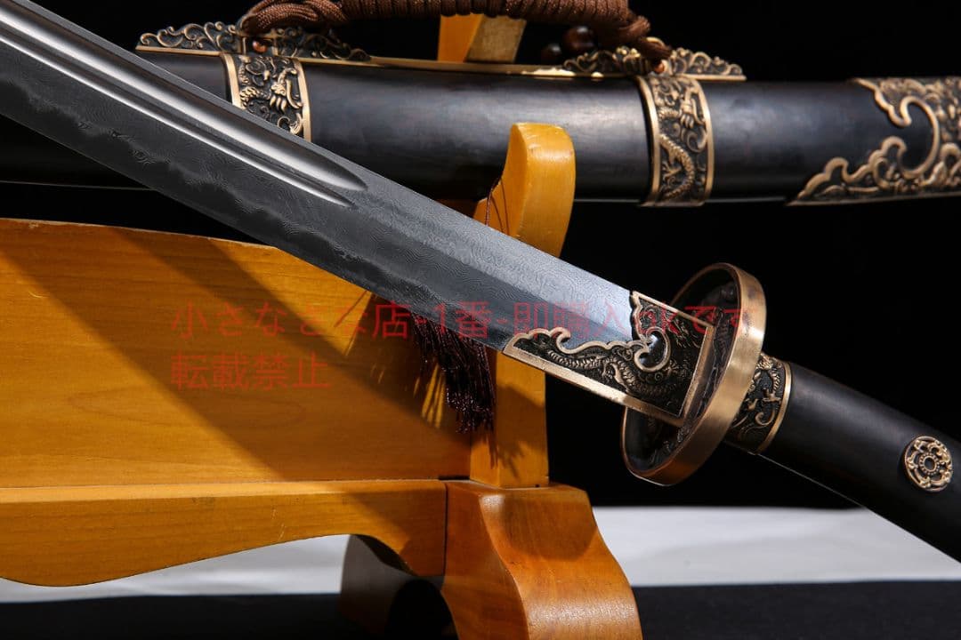 宝龍清刀黒白檀百錬文紋鋼 古兵器 武具 刀装具 日本刀 模造刀 居合刀