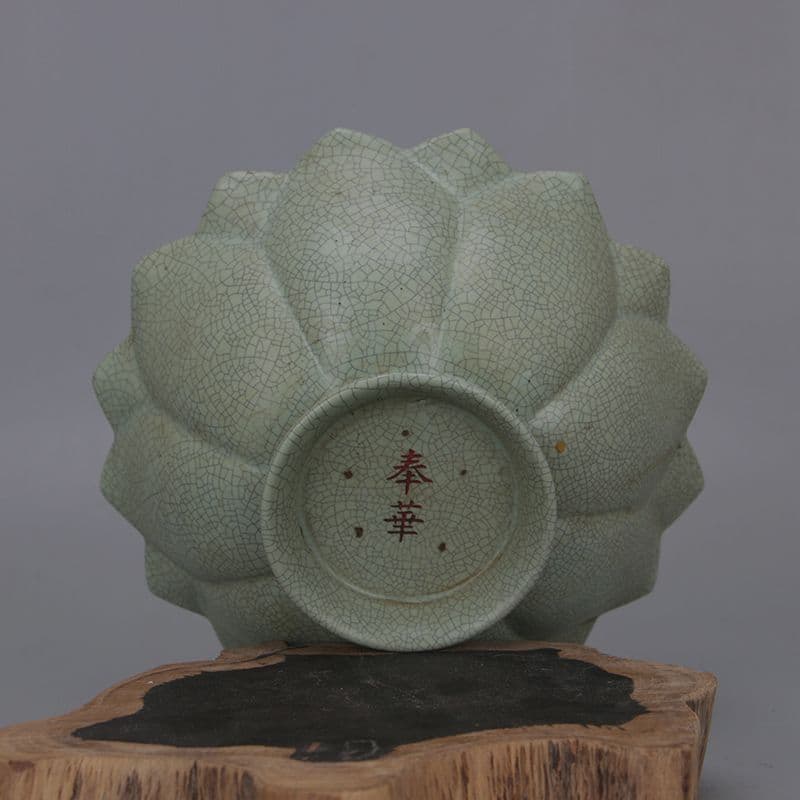 宋汝窯青釉奉華款徽宗御題蓮華碗 景徳鎮 陶磁器 装飾品 現代工芸品 美術品 置物