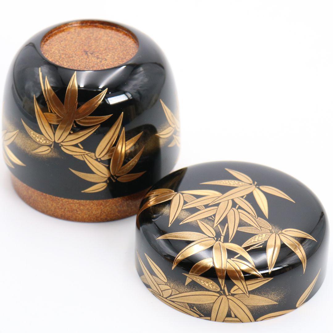 下出光斎作 呉竹蒔絵 大棗 金蒔絵 内金梨子地 茶道具 共箱共布　SN949