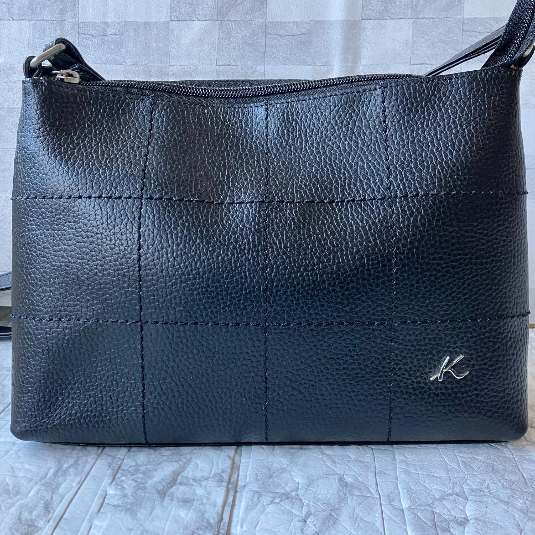 美品◎キタムラ ショルダーバッグ Kメタルロゴ レザー 斜め掛け ブラック