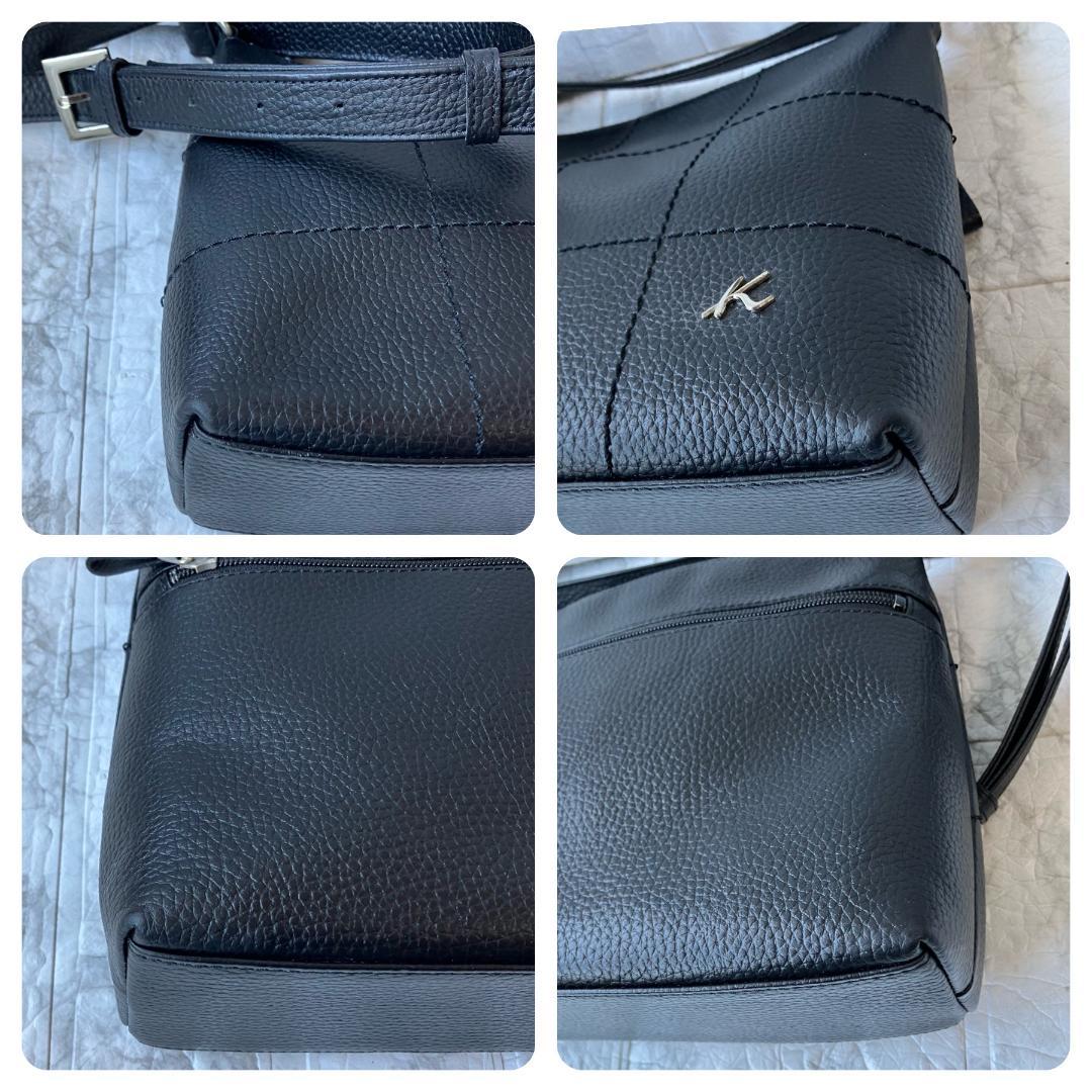 美品◎キタムラ ショルダーバッグ Kメタルロゴ レザー 斜め掛け ブラック