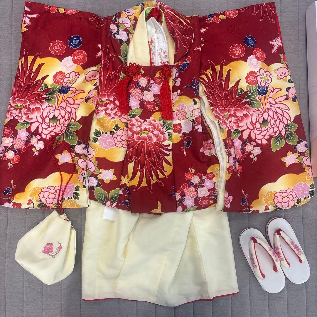 ひさかたろまん　3歳被布コートセット　黄色　赤　七五三