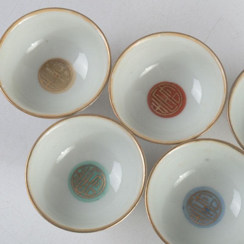 九谷焼　浮世絵　艶絵　春画　盃　五客　時代箱付　C　9238