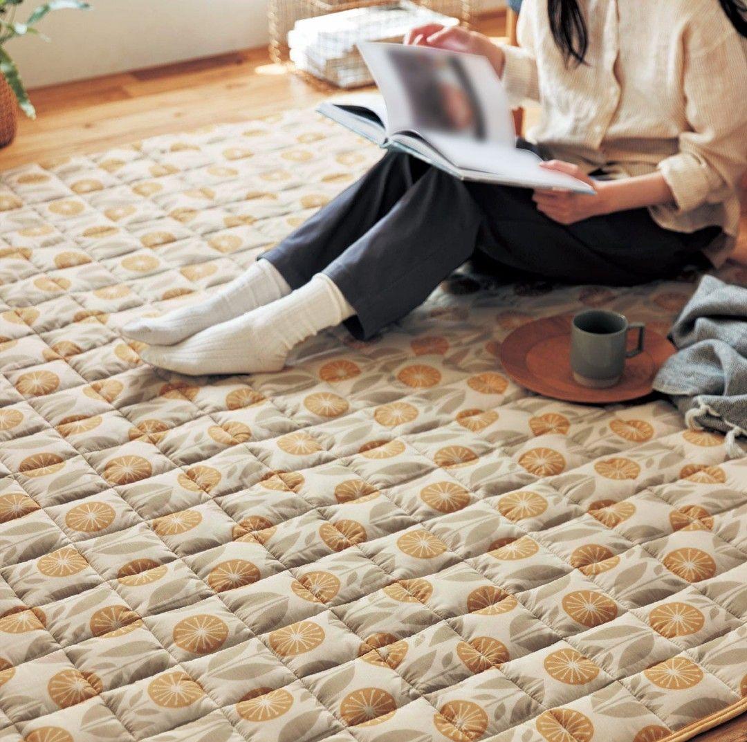 北欧 キルティング ラグ ラグマット カーペット キルト花模様 黄色ナチュラル春