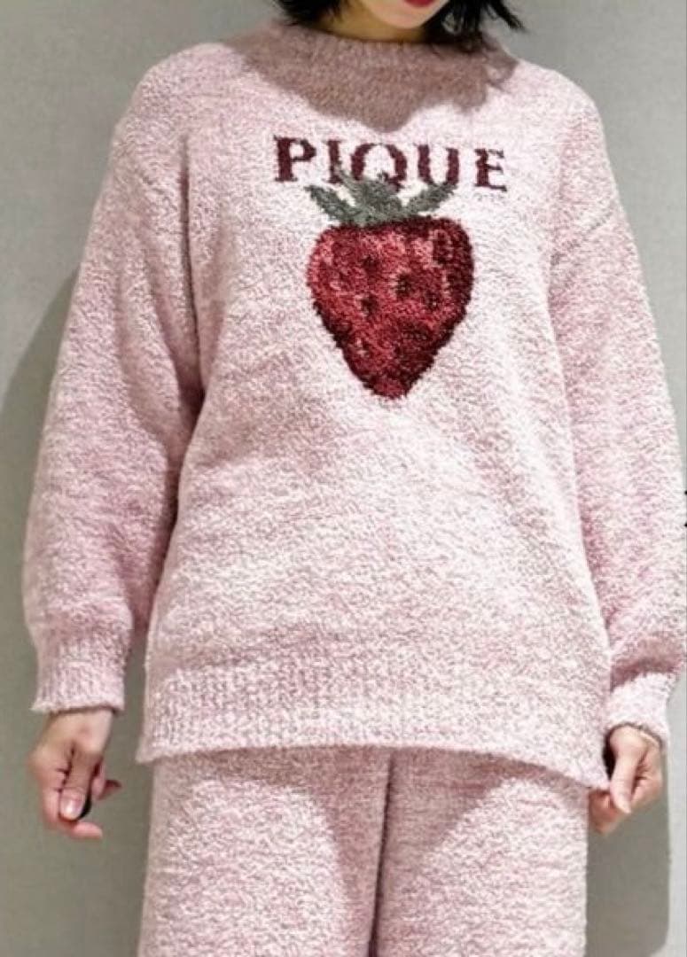 【新品】ジェラートピケ　メランジストロベリージャガードプルオーバーロングパンツ