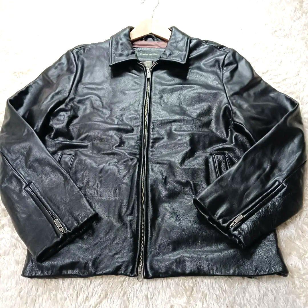 90s オールド バナナリパブリック M 肉厚 本革 シングル ダブルジップ