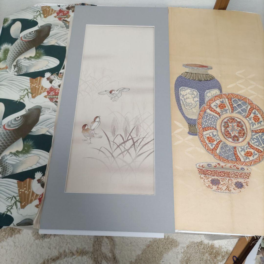 日本画 額と帯地　古布