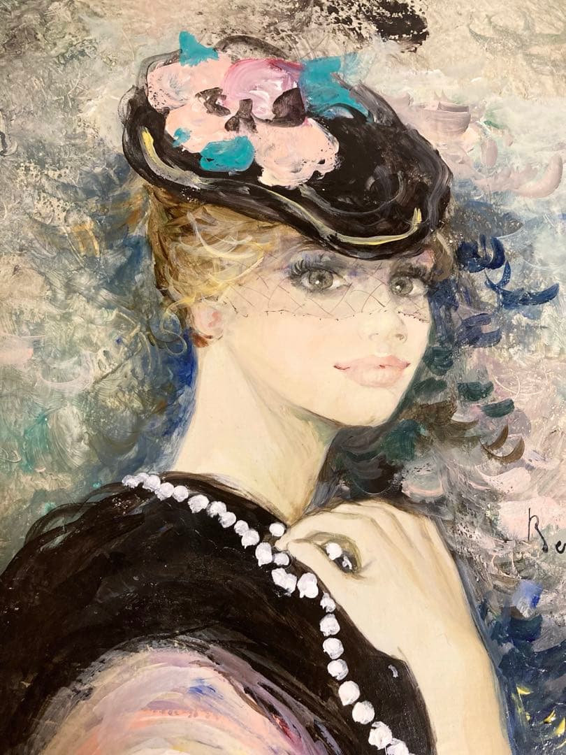 ★真作★ベルナール・シャロワ油彩画/「黄昏の貴婦人」8号直筆サイン世界各国で個展