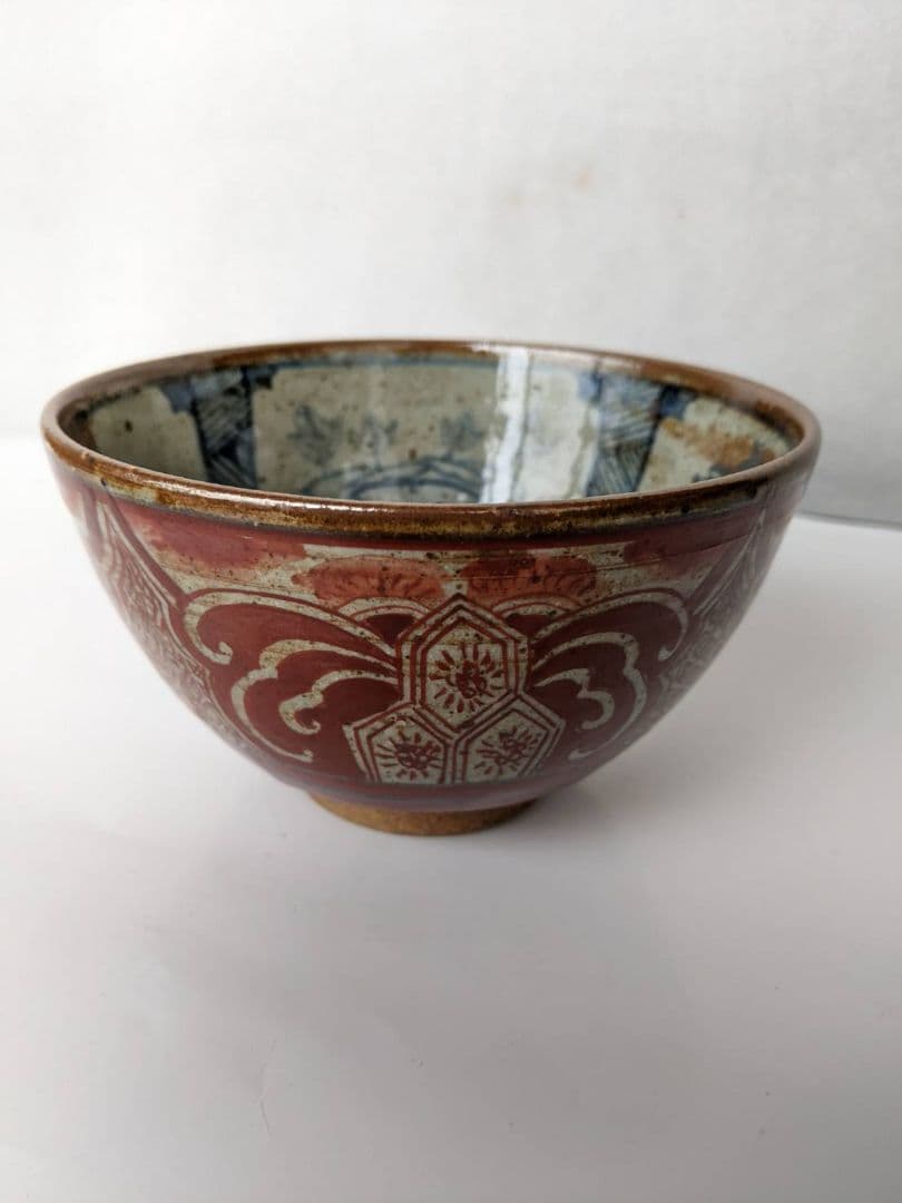 九谷赤絵　九谷美代作　赤絵の青椀