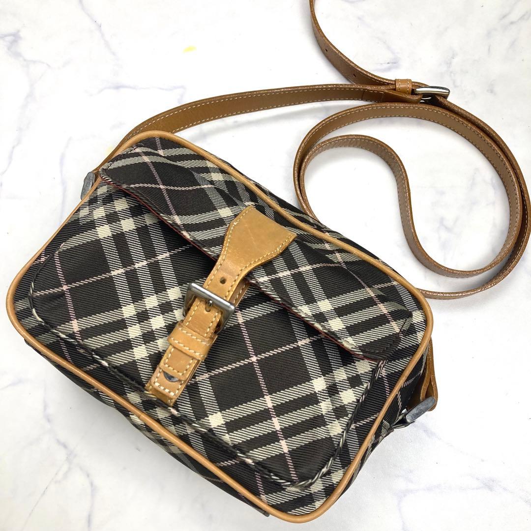 バーバリーブルーレーベル　ショルダーバッグ チェック　キャンバス　レザー