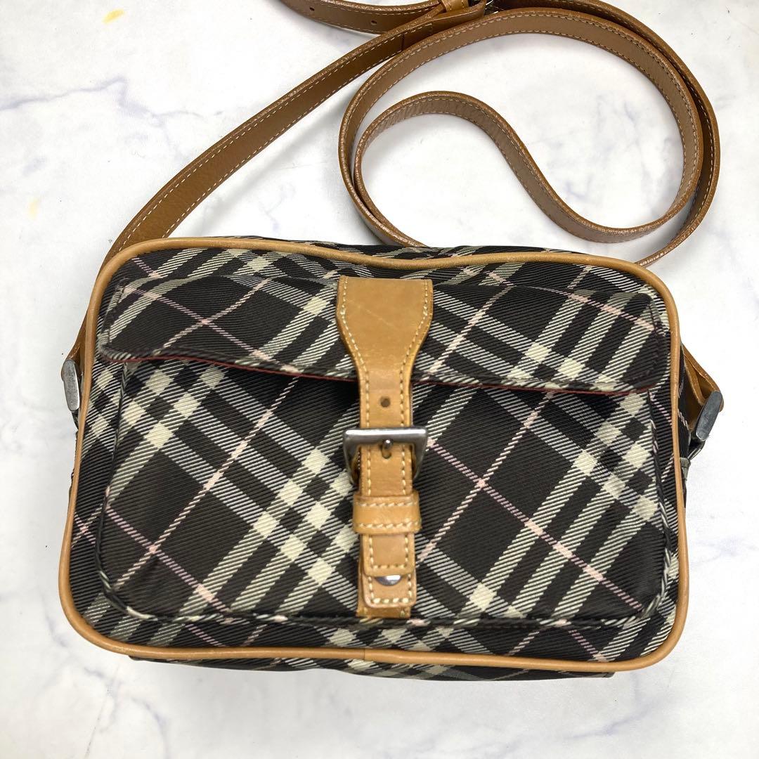 バーバリーブルーレーベル　ショルダーバッグ チェック　キャンバス　レザー