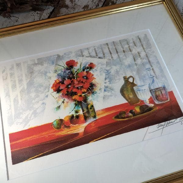 フランス作家 レイモン・プーレ 作 赤いブーケ139/250部 限定 リトグラフ