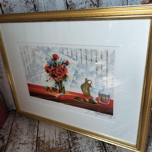 フランス作家 レイモン・プーレ 作 赤いブーケ139/250部 限定 リトグラフ