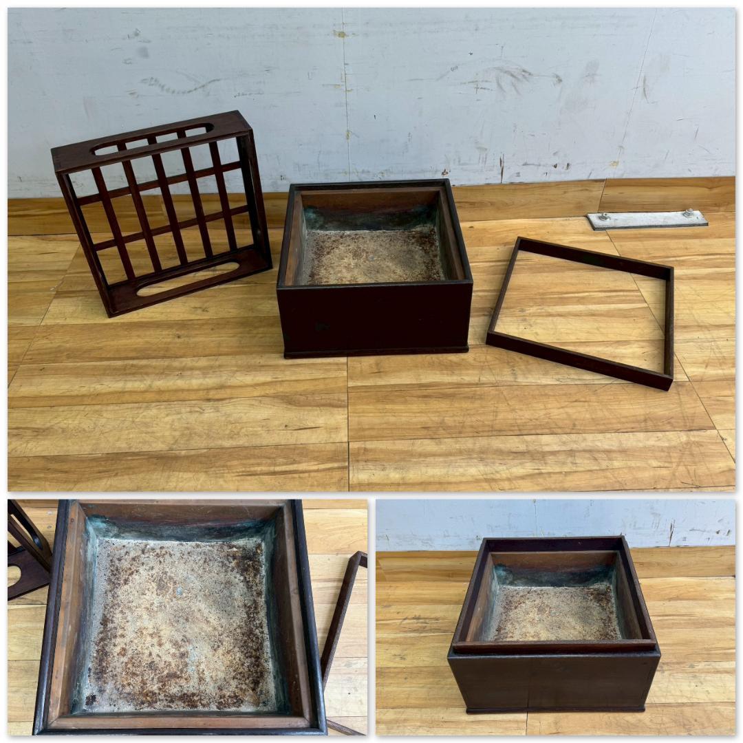 H1408☆火鉢　レトロ　木製　小道具　アンティーク　骨董　火入れ　囲炉裏