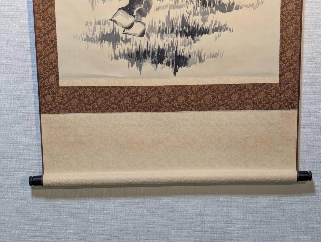 【真作】掛軸　墨馬図　二頭の駿馬疾走図　力強い筆致　書画一体の名品　S189