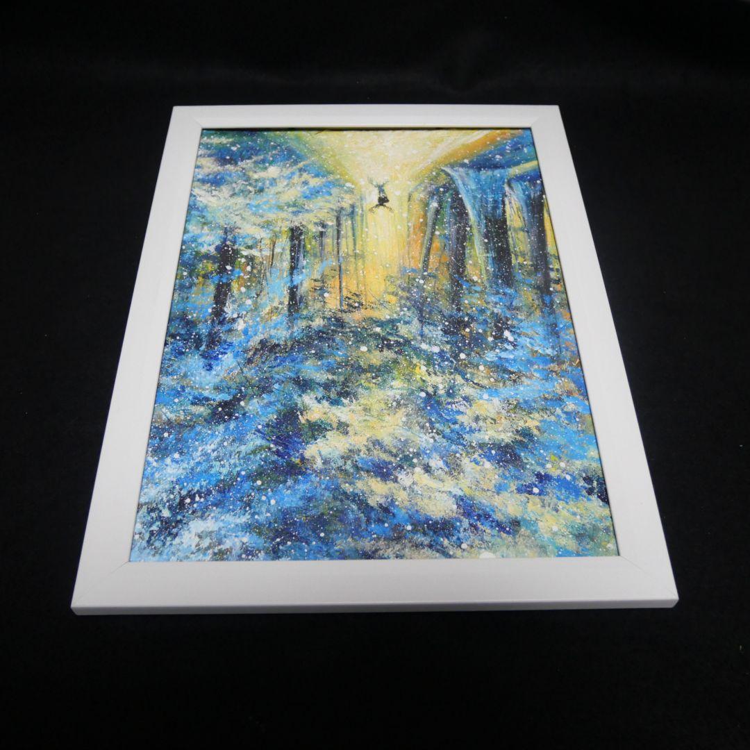 油絵 油彩 油彩画 絵 絵画　【雪景色の中で雪に立つ雄鹿】
