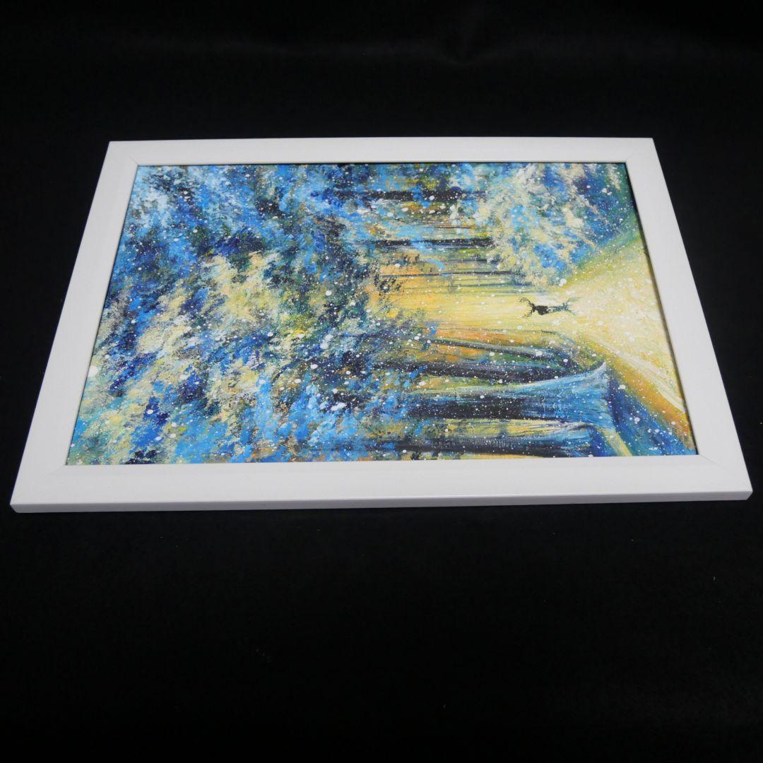 油絵 油彩 油彩画 絵 絵画　【雪景色の中で雪に立つ雄鹿】