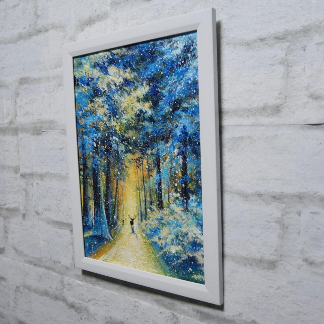 油絵 油彩 油彩画 絵 絵画　【雪景色の中で雪に立つ雄鹿】