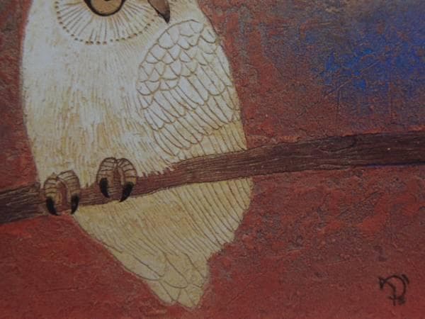 阿部　穣、月に梟、希少画集画、新品額装