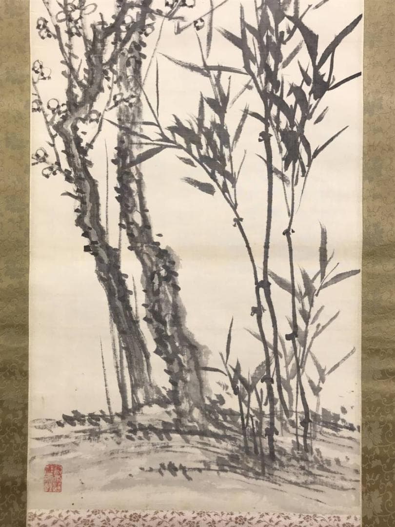 【真作】津田白印/三友図/松竹梅/掛軸/名家伝来/AD-215