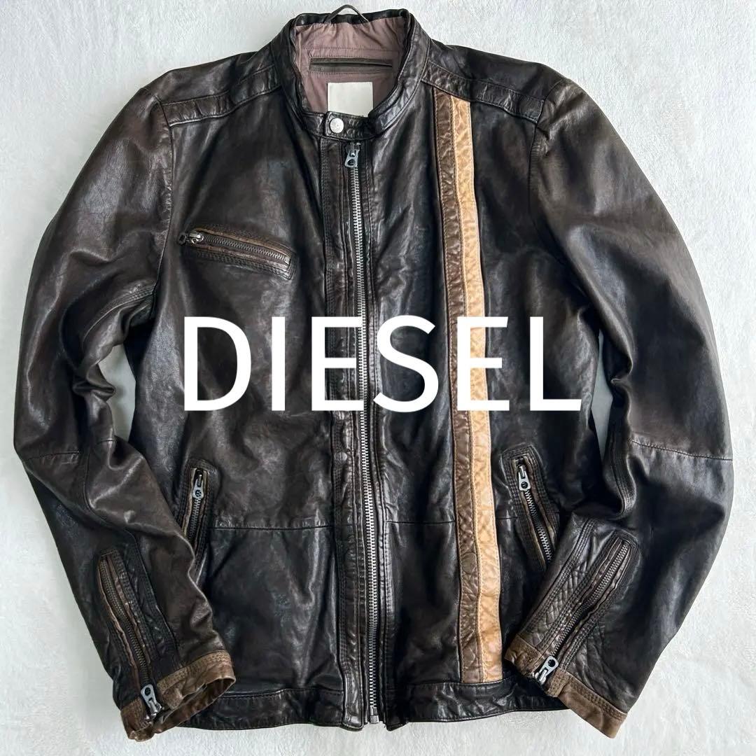ま*l様 ディーゼル 羊革レザー シングルライダース ジャケット L レーシング