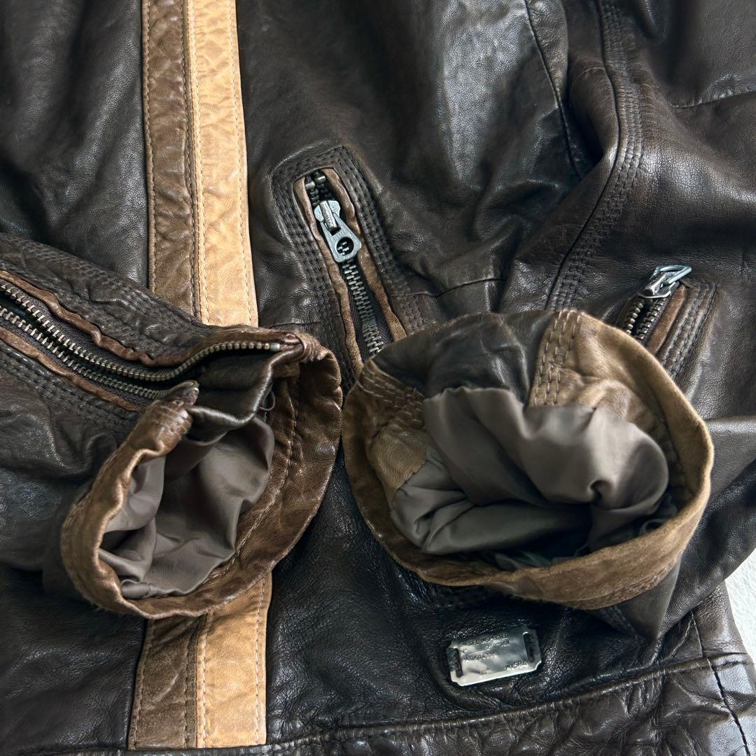 ま*l様 ディーゼル 羊革レザー シングルライダース ジャケット L レーシング