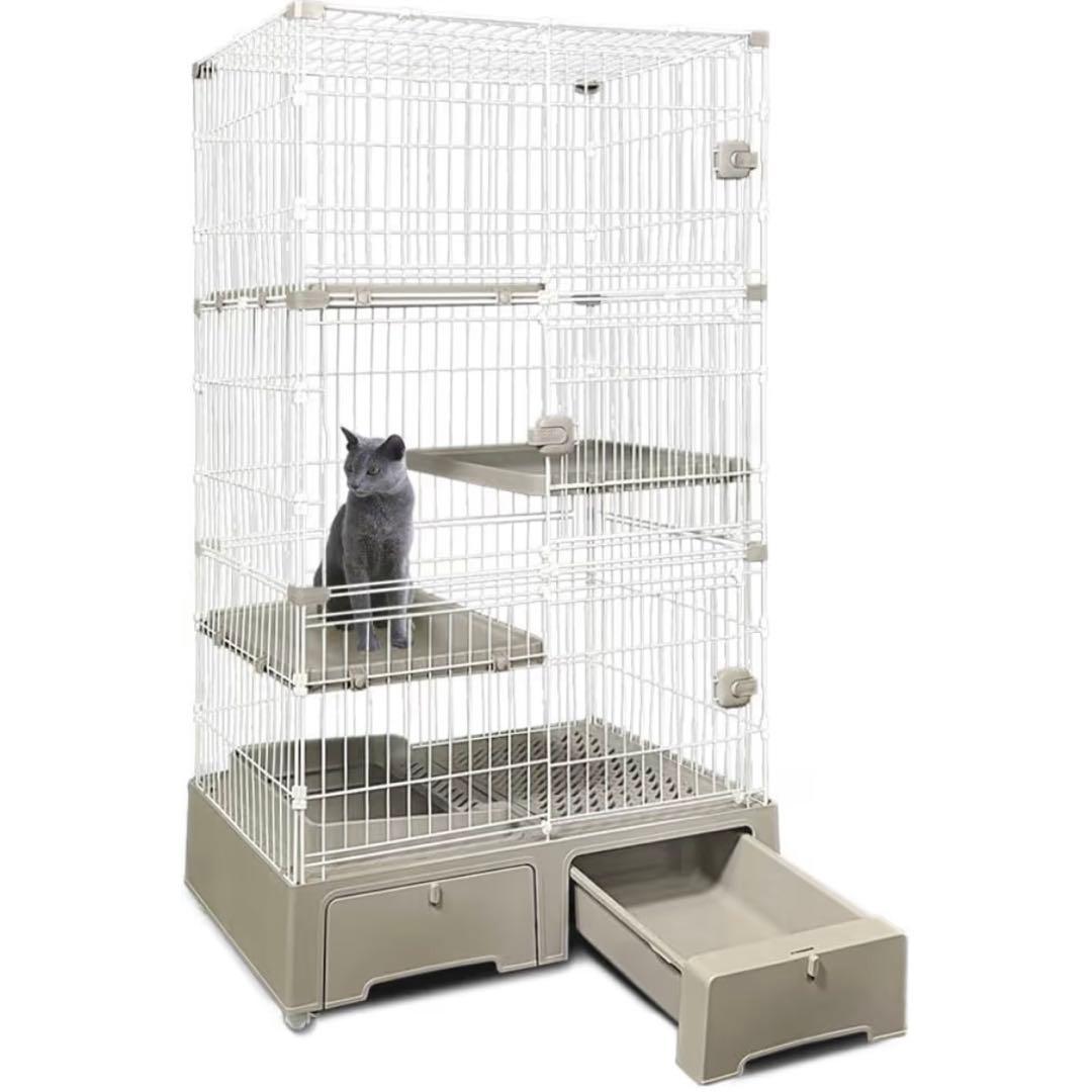 アイリスプラザ トイレ一体型キャットケージ3段 グレー 3段グレー