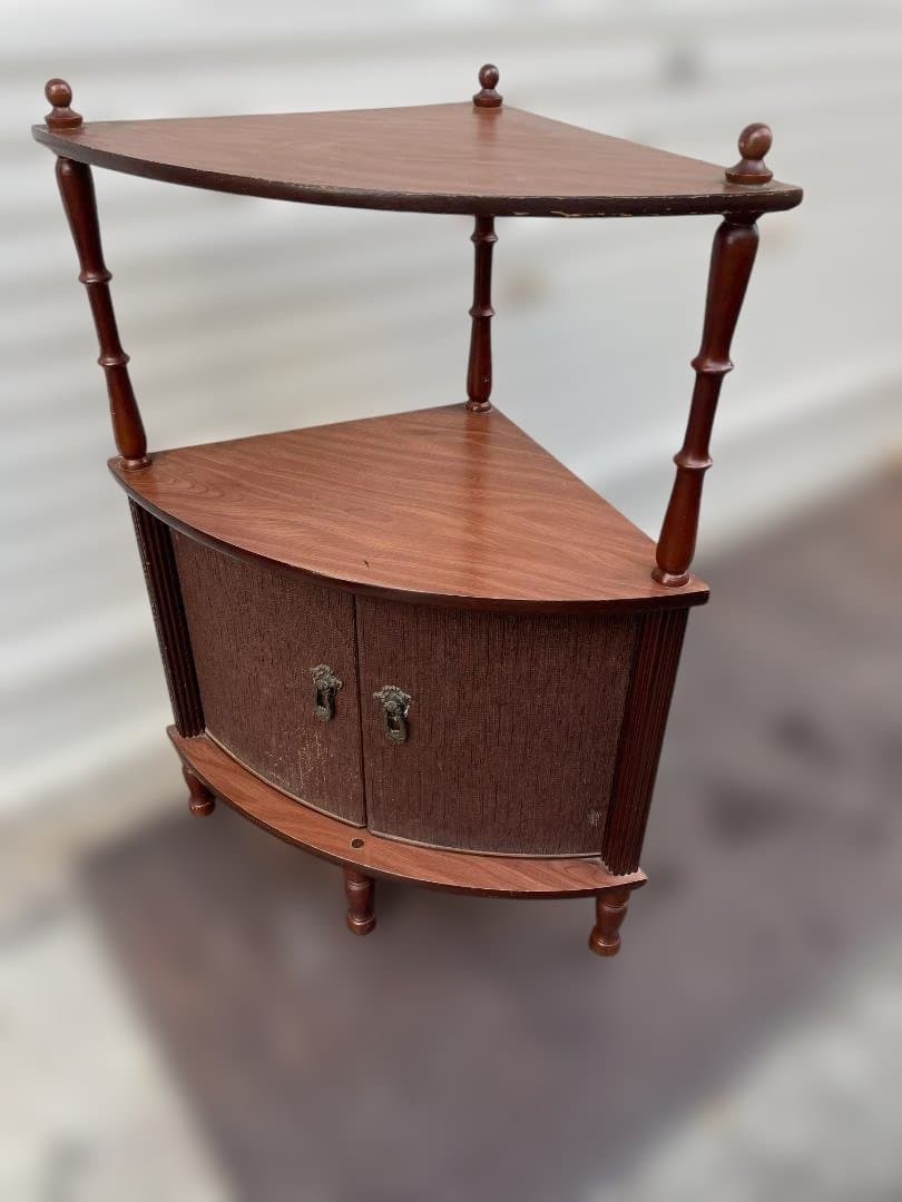 昭和 レトロ 家具 三角形 コーナー キャビネット コーナーラック 戸棚 ラック