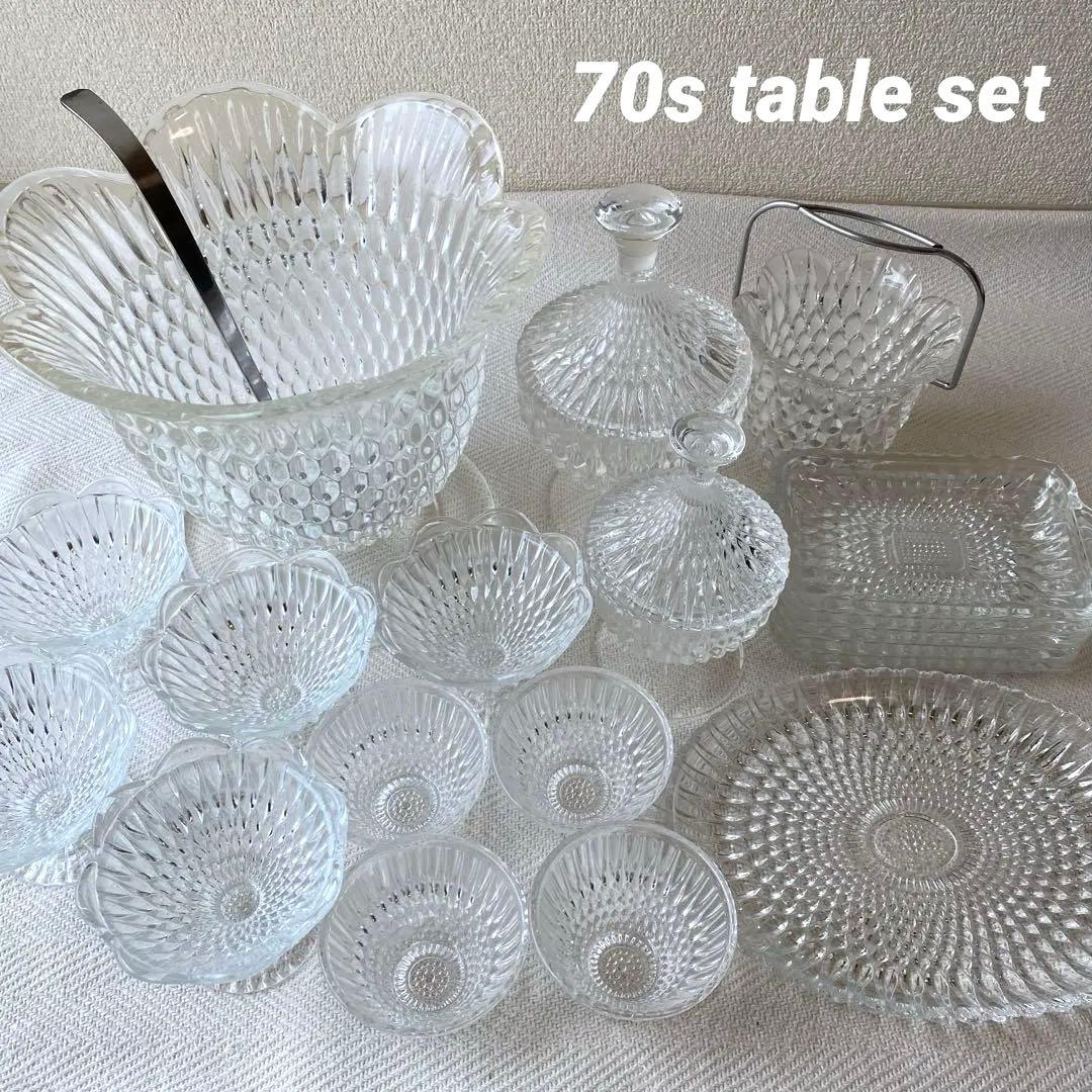 70年代 クリア プレスガラス テーブル セット売 確認ページのため購入不可❗️