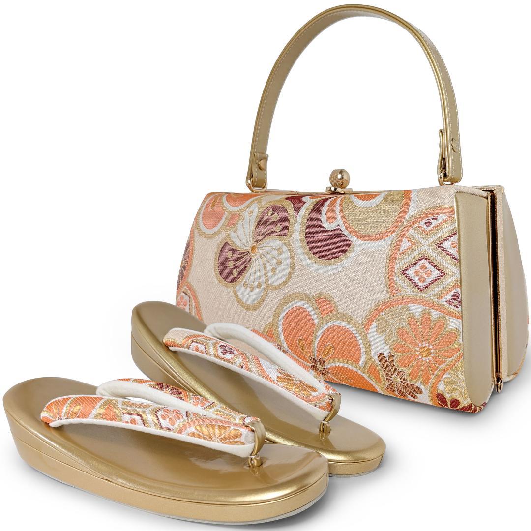 草履バッグセット 帯地 振袖 成人式 オレンジ wzouribag5-4