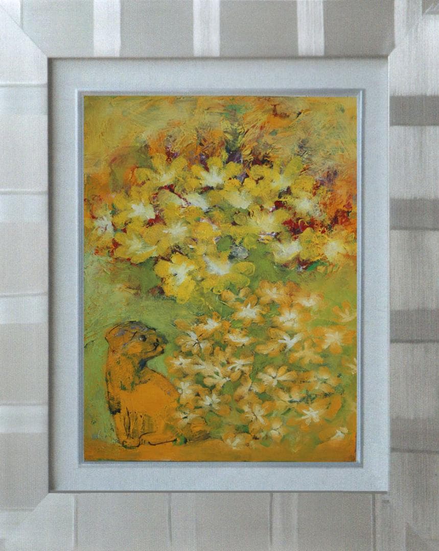 油絵 菅家令子 絵 絵画 インテリア uF6-050220 可愛い子犬