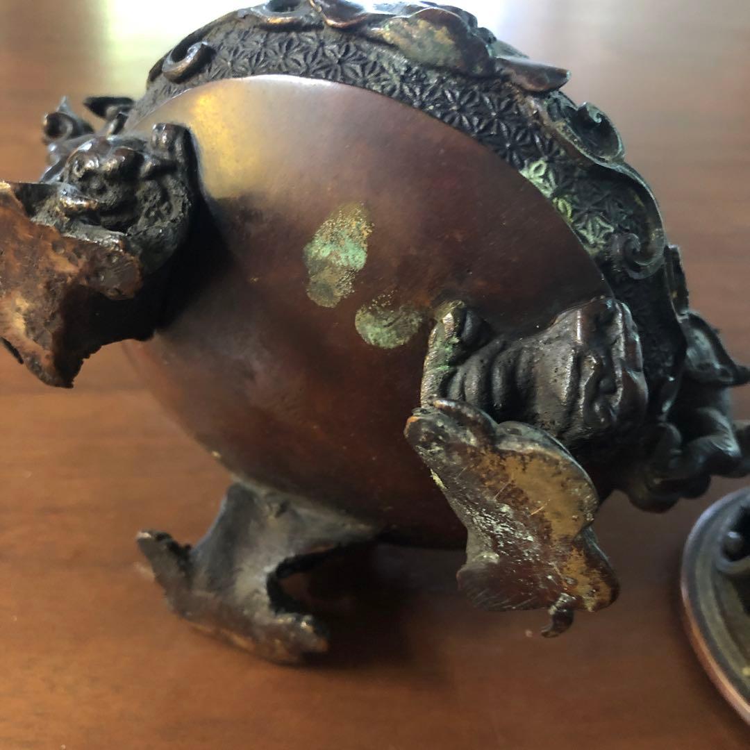 青銅製香炉 動物彫刻付き