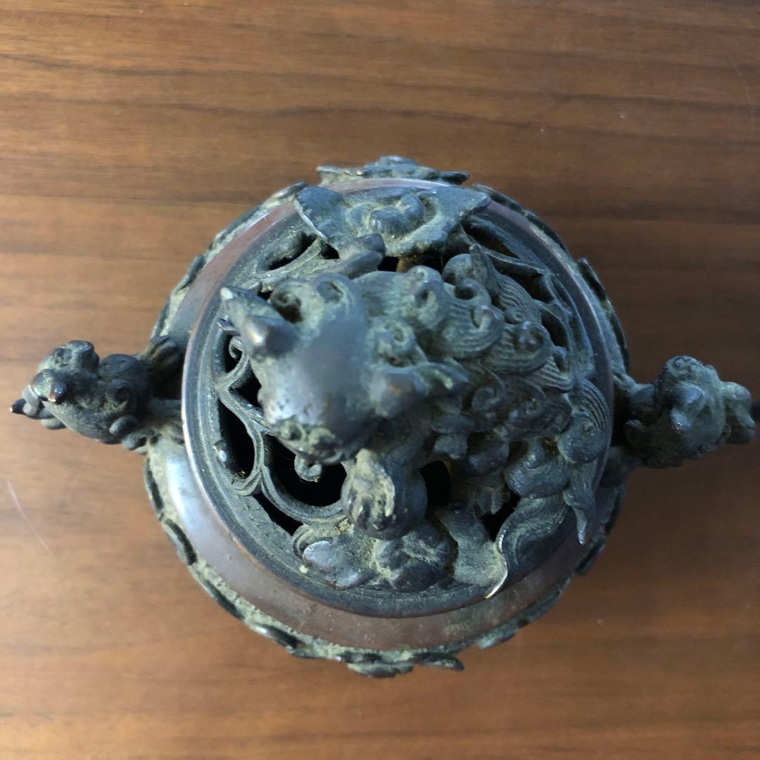 青銅製香炉 動物彫刻付き